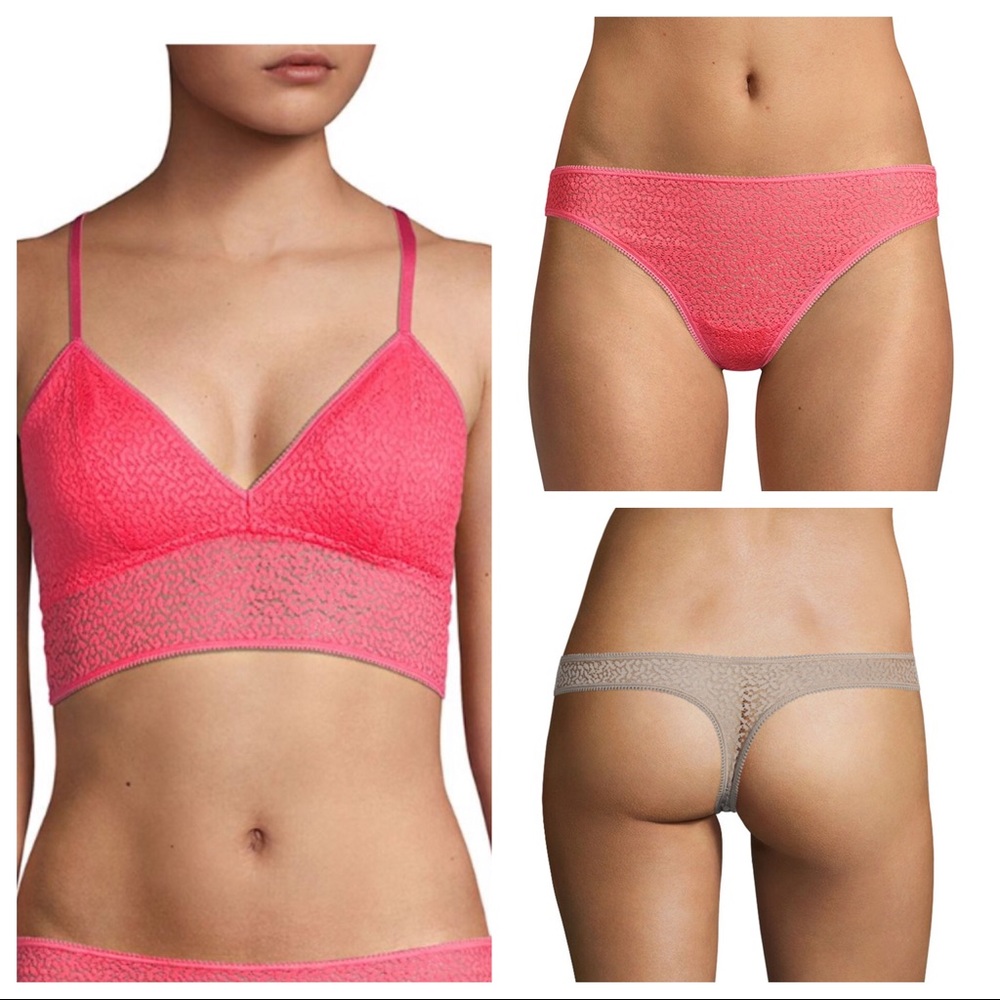 2-Piece DKNY Stretch Lace Bralette and Thong Set Peony Size Medium New
